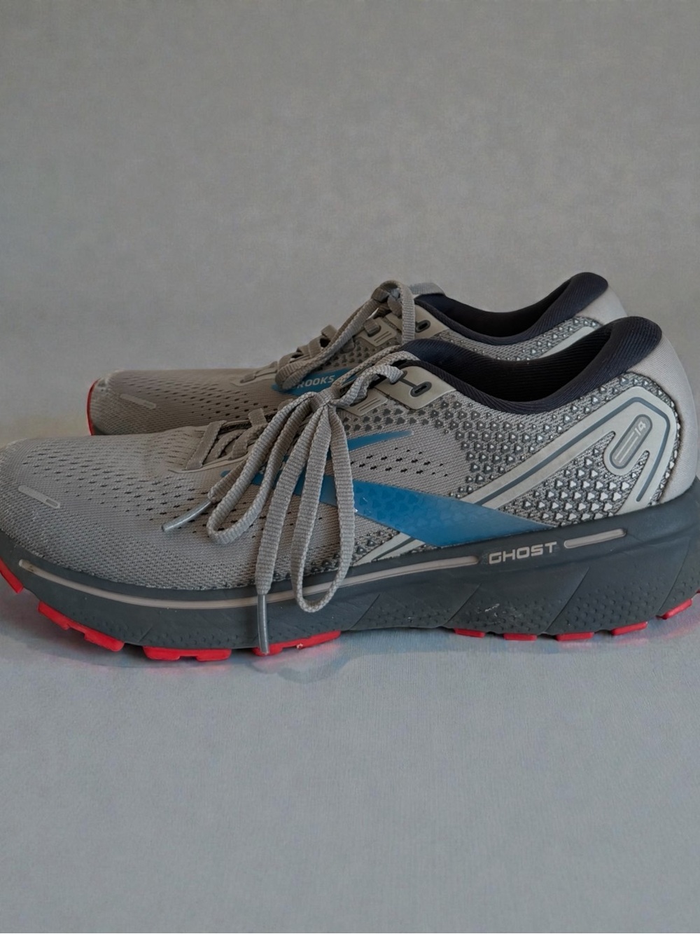 Brooks Ghost 14 Men's Running Shoes - Grey/Blue/Red - Size 9.5 D Medium